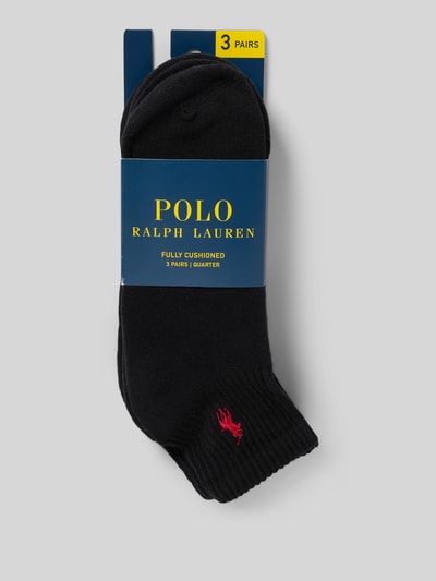 Productfoto, Socken aus Baumwoll-Mix im 3er Pack van Polo Ralph Lauren Underwear, zwart, effen, logo-detail, elastische boord, ribstructuur.