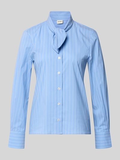Produktfoto, Slim Fit strikblouse met knoopsluiting van Stefanel, dames katoenmix met stretch, opstaande kraag, ruglengte maat S 60 cm, mouwlengte maat S 62 cm