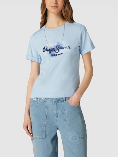 Pepe Jeans T-Shirt mit fixierten Ärmelumschlägen Modell 'GOLDIE' Hellblau 4