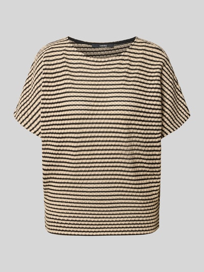 Produktfoto, Strickshirt im Allover-Look Modell 'Ucindy' von someday, beige-schwarze Streifen, Baumwoll-Mix, strukturierte Oberfläche.