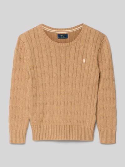 Polo Ralph Lauren Kids Strickpullover mit Zopfmuster und Label-Stitching Camel 1
