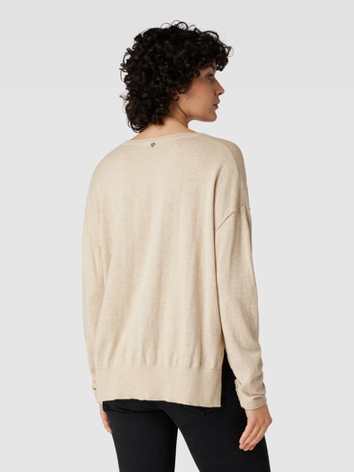 MOS MOSH Oversized Strickpullover mit V-Ausschnitt Modell 'TANI' Sand 5