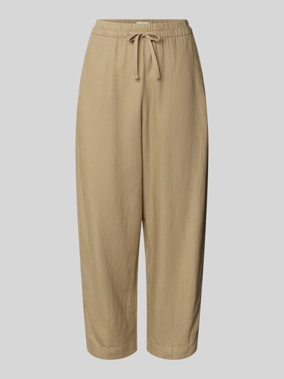 Produktfoto, Leinenhose mit Eingrifftaschen Modell 'LINNO' od ICHI, mieszanka lnu i wiskozy, krój barrel fit, elastyczny pas, szerokość w rozmiarze 36: 39 cm, długość nogawki od wewnątrz w rozmiarze 36: 64 cm, beżowa, gładka faktura