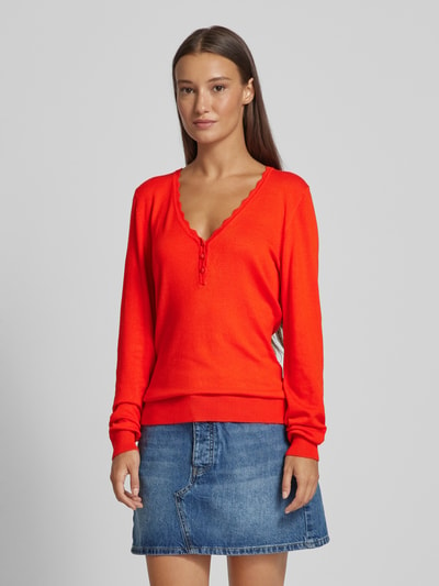 ICHI Gebreide pullover met V-hals, model 'DIANE' Rood - 4