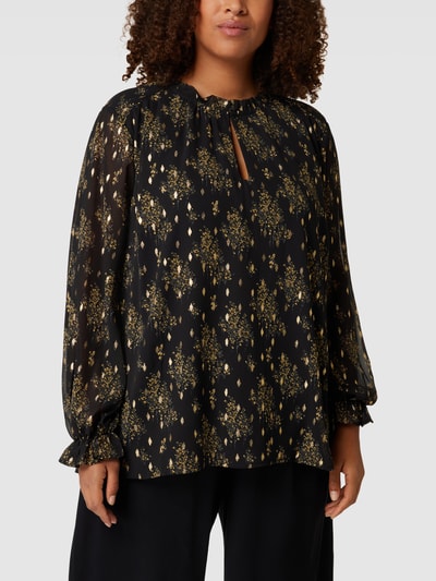 ONLY CARMAKOMA PLUS SIZE blouse met all-over motief, model 'CARMIYA' Zwart - 4