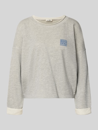 Produktfoto, Oversized Sweatshirt mit Label-Print von American Vintage, grau, Baumwoll-Mix, gerippter Rundhalsausschnitt, blauer Print