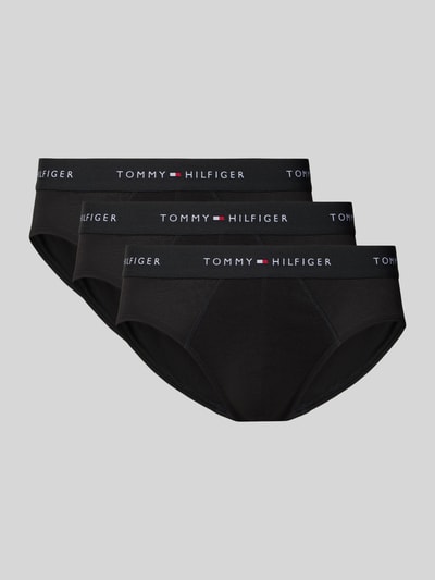 Produktfoto, Slip aus Baumwoll-Mix im 3er-Pack von Tommy Hilfiger, unifarben schwarz, Label-Schriftzug am elastischen Bund, Skinny Fit, Stretch-Material