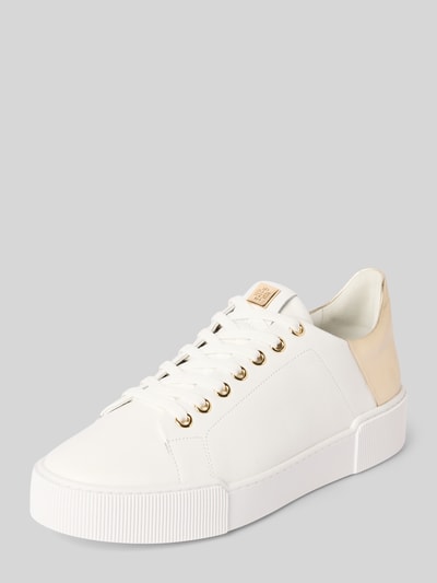 Produktfoto, Sneakersy aus Leder mit Schnürung von Högl w kolorze białym ze złotą aplikacją, zaokrąglony czubek, wysokość obcasa 3 cm, wysokość cholewki 7 cm, szerokość w rozmiarze 39: 8 cm