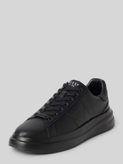 Productfoto, zwarte Sneaker aus Leder-Mix Modell 'ELBA' van GUESS met afgeronde neus, vetersluiting, gestructureerde zool, maat 44 context