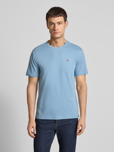 Napapijri T-shirt met labelstitching en ronde hals Rookblauw - 4