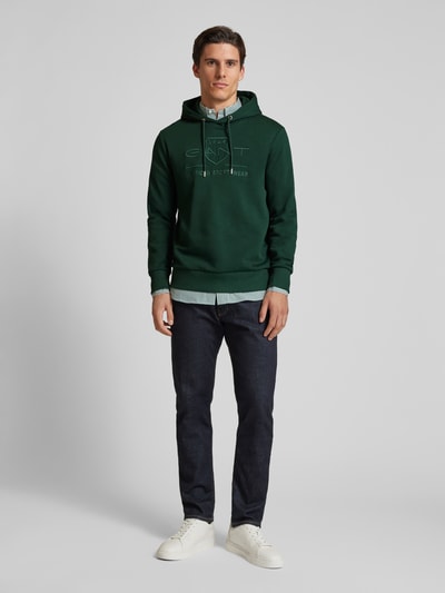 Gant Hoodie met labelstitching Donkergroen - 1