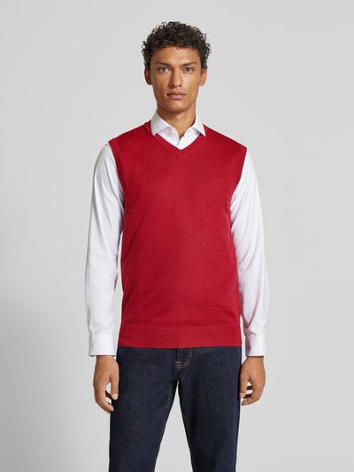 Christian Berg Men Gebreid shirt van een mix van merinowol met V-hals Rood gemêleerd - 4