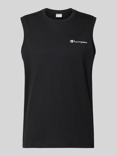 Produktfoto, Top mit Label-Stitching und Rundhalsausschnitt von CHAMPION, schwarze Reine Baumwolle, Regular-Fit, Rückenlänge 67 cm, Größe M