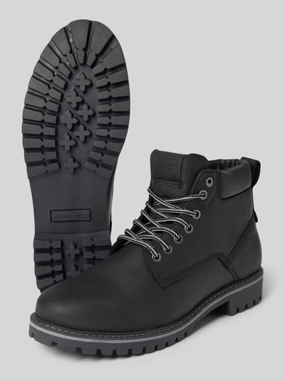 Jack & Jones Leren boots met labelbadge, model 'QUEENSWAY' Zwart - 4