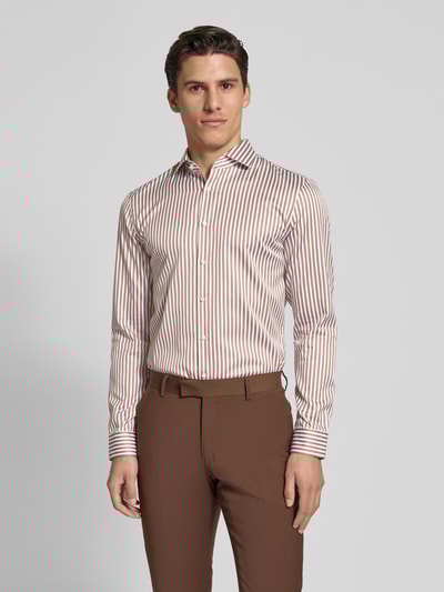 Jake*s Slim fit zakelijk overhemd met haaikraag Donkerbruin - 4