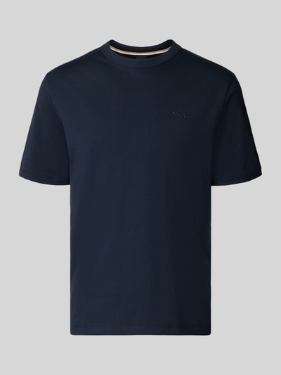 Productfoto, Regular Fit T-shirt uit puur katoen model 'H-TAUT 15' van BOSS, look: effen in donkerblauw met ronde hals en korte mouw