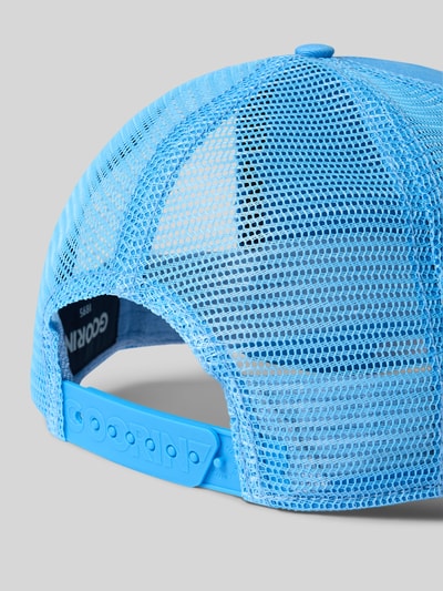 Produktfoto, Trucker Cap mit Motiv-Patch Modell 'Strength Panther' von GOORIN BROS., blauer Material-Mix mit Baumwoll-Anteil, verstärkter Schirm, Netzstruktur, Größenverstellbar