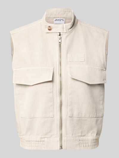 Produktfoto, Weste mit Pattentaschen van Jake*s Casual, beige tint, regular fit, opstaande kraag, rits en klepzakken, wollenmix met alpaca