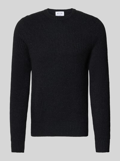 Produktfoto, Strickpullover aus Kaschmir mit Rundhalsausschnitt von FTC Cashmere in Schwarz, gerader Schnitt, grob gestrickt, Vorderansicht