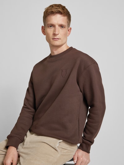 Knowledge Cotton Apparel Loose fit sweatshirt met motiefstitching Donkerbruin - 3