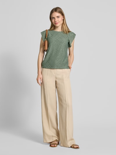 Vero Moda Regular Fit T-Shirt mit Lochstickmuster Muster 'TASSA' Lind 1