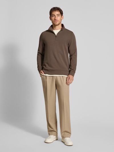 Casual Friday Sweatshirt met opstaande kraag en ritssluiting, model 'Sebastian' Lichtbruin - 1