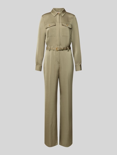 Produktfoto, Jumpsuit mit Taillengürtel van MICHAEL Michael Kors, Satijn in kreuklook, platte kraag, lange mouwen, effen beige