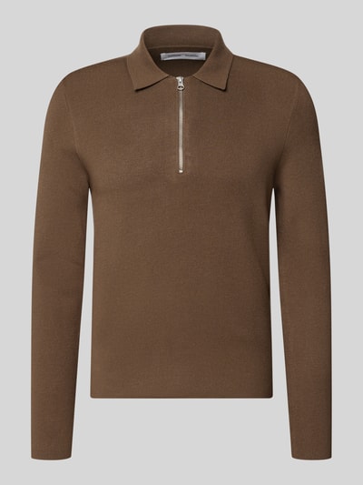 Produktfoto, brązowy Slim Fit Pullover mit Polokragen Modell 'GUNA' von Samsøe Samsøe, długi rękaw, zamek, długość tyłu 70 cm, tekstura gładka