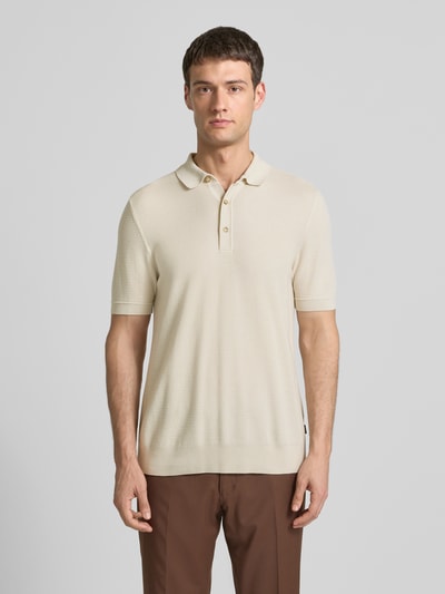 BOSS Regular fit gebreid poloshirt van een mix van lyocell en katoen, model 'LANNOTTI' Offwhite - 4