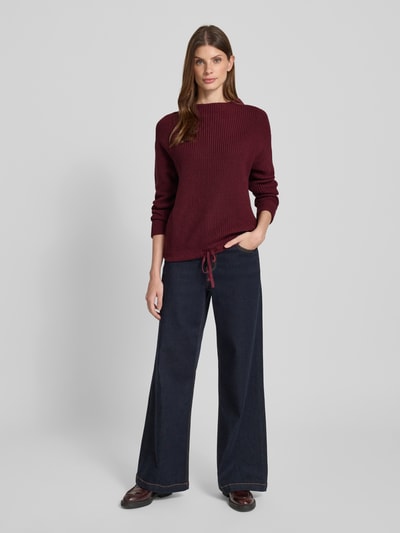 Jake*s Casual Gebreide pullover met ribboorden Aubergine - 1