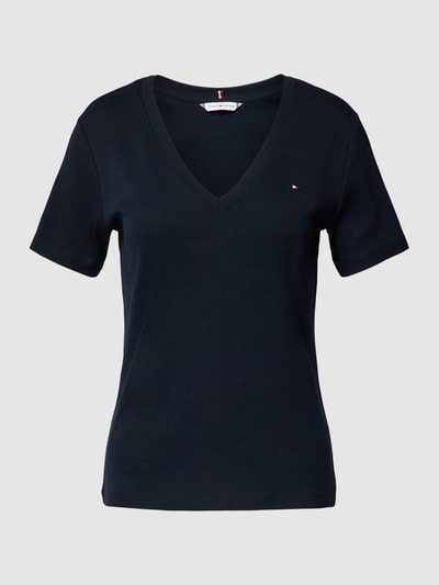 Tommy Hilfiger T-shirt z dekoltem w serek Ciemnoniebieski 2