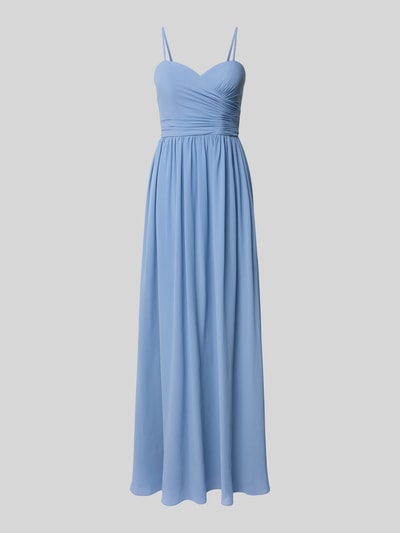 Produktfoto, Maxikleid im Off-Shoulder-Look von Mascara in Hellblau aus Chiffon, taillierter Schnitt, feine Falten, glatte Textur