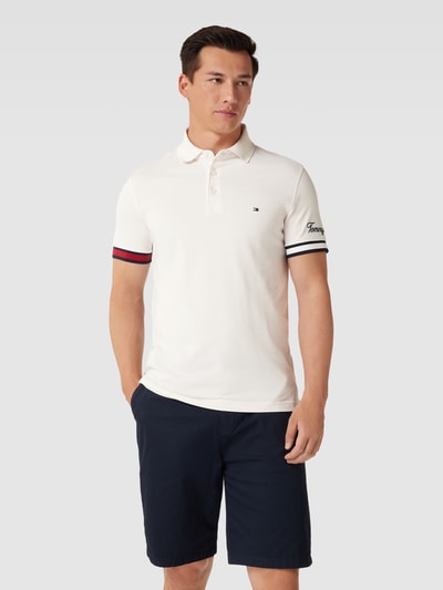 Tommy Hilfiger Slim fit Poloshirt mit Label-Stitching Modell 'FLAG' Ecru 4