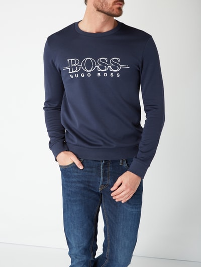 BOSS Green Bluza z dzianiny dresowej o kroju slim fit z haftowanym logo Granatowy 3