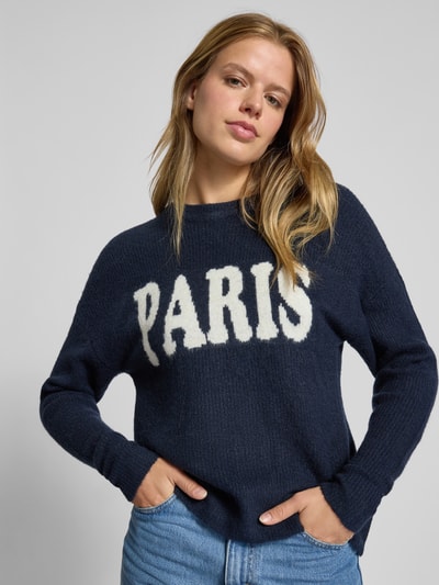 Only Sweter z dzianiny o kroju regular fit z dodatkiem wełny model ‘JERICO’ Granatowy 3