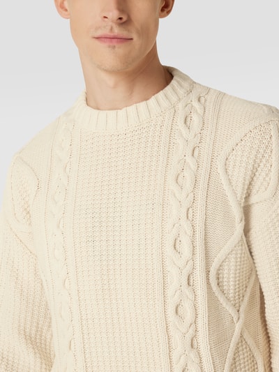 HUGO Strickpullover mit Strukturmuster Modell 'Scablito' Offwhite 3