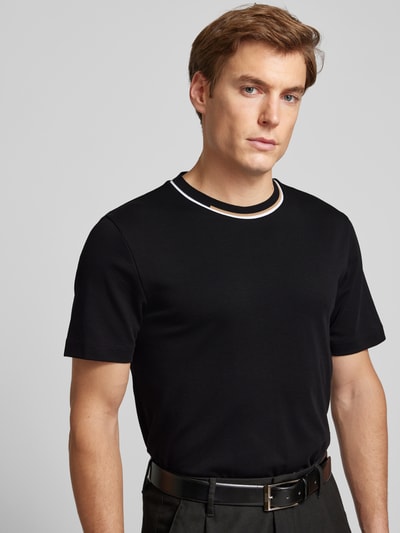 BOSS T-shirt met geribde ronde hals, model 'Thompson' Zwart - 3