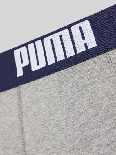 Produktfoto, grauer Baumwoll-Mix mit dunkelblauem Bund, weißes PUMA-Logo, glatte Textur, Pant & Trunk aus Baumwoll-Mix im 2er-Pack von PUMA, Herren Pant & Trunk von PUMA