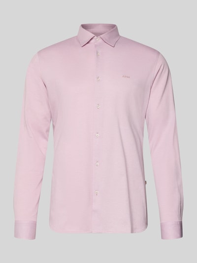 Produktfoto, lichtroze Slim Fit Freizeithemd aus reiner Baumwolle Modell 'MYSOFT_2' von BOSS Orange, uni melange, Kentkraag, lange mouwen.
