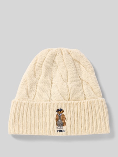 Polo Ralph Lauren Wollmütze mit Motiv-Stitching Modell 'FALL BEAR' Offwhite 1