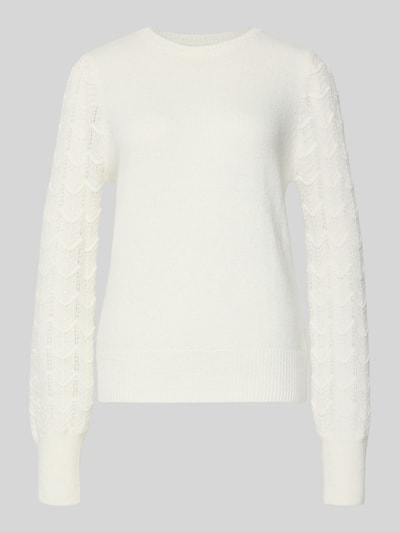Tom Tailor Denim Regular Fit Strickpullover mit Ajour-Strick Ärmeln Offwhite 2