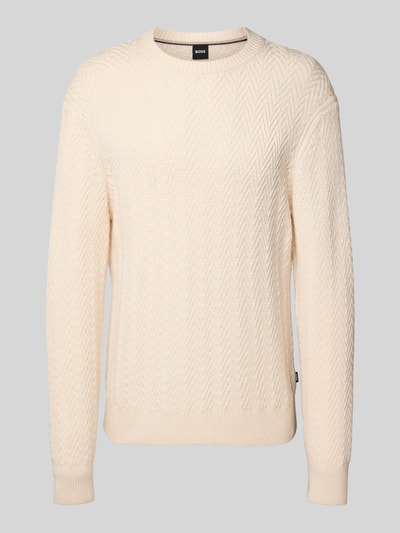 BOSS Regular fit gebreide pullover van pure scheerwol, model 'HITALO' Offwhite - 2