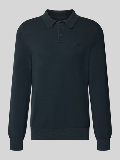 Produktfoto, Regular Fit Pullover aus reiner Baumwolle von Marc O'Polo in Dunkelblau mit feiner Strickstruktur und Polokragen.