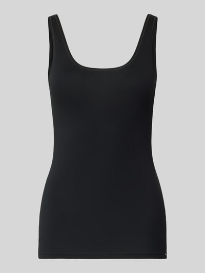 Produktfoto, schwarzes Tanktop mit Label-Detail im 2er-Pack von Skiny aus Baumwoll-Elasthan-Mix im Slim-Fit und U-Ausschnitt