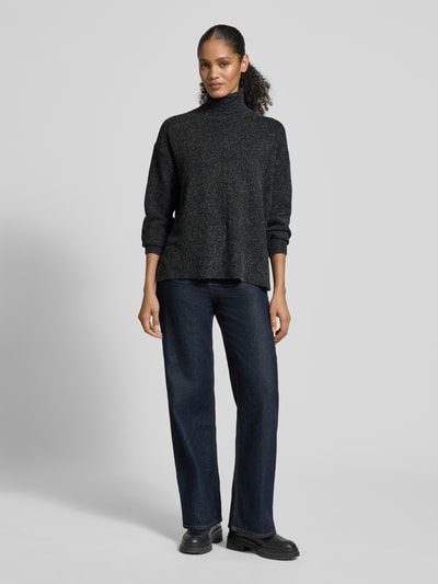 VERO MODA Regular Fit Rollkragenpullover mit Seitenschlitzen Modell 'DOFFY' Metallic Black Melange 1