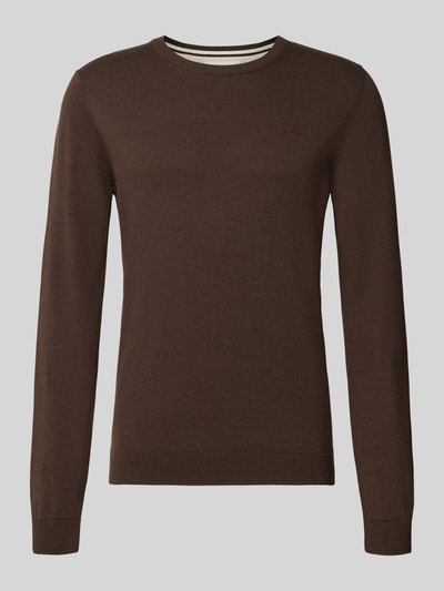 Produktfoto, Regular Fit Pillover aus reiner Baumwolle von s.Oliver RED LABEL in einfarbigem Dunkelbraun, Rundhalsausschnitt, glatte Textur