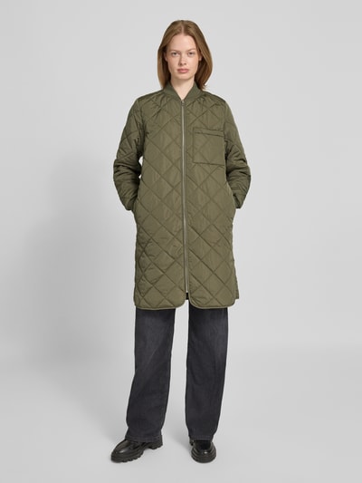 Jake*s Casual Regular fit gewatteerde lange jas met opstaande kraag Kaki - 4