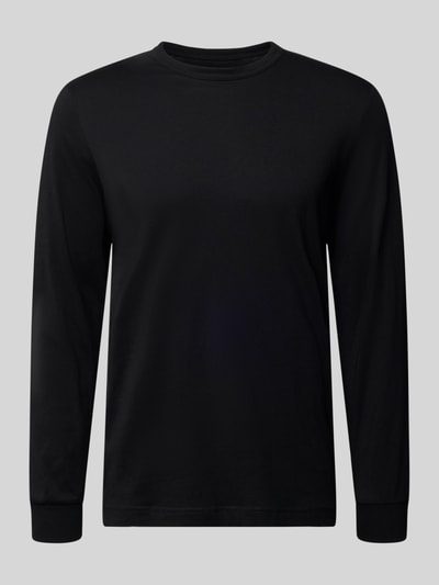 Produktfoto, Regular Fit Langarmshirt aus reiner Baumwolle von Tom Tailor in Schwarz, unifarben, aus Jersey, Rundhals, lange Ärmel.