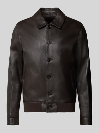 Profuomo Lederjacke mit Knopfleiste und Eingrifftaschen Dunkelbraun 1