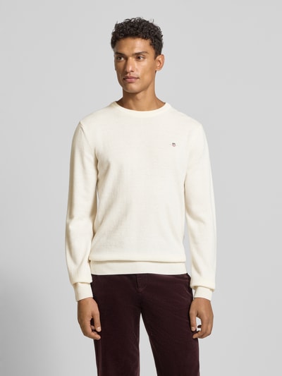 Gant Strickpullover aus reiner Lammwolle mit gerippten Abschlüssen Offwhite 4